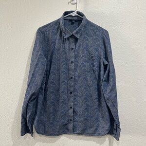 Tommy Hilfiger Womens Blue Collared Long Sleeve Button Down Floral Top sz Medium